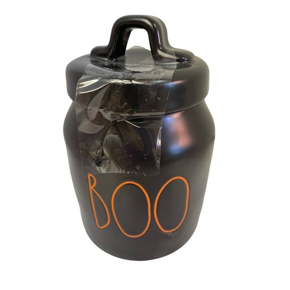 Rae Dunn Black Boo Halloween Spooky Artisan Collection Cannister 5” candy - Picture 1 of 7